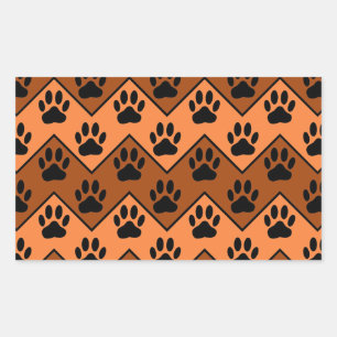 Sticker Rectangulaire Chevron Orange Brown Avec Motif Paw Chien