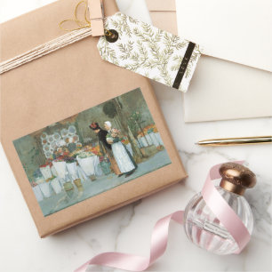 Sticker Rectangulaire Chez le fleuriste par Childe Hassam, Vintage Fine 