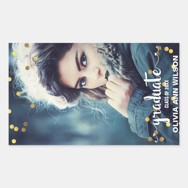 Sticker Rectangulaire Chic Faux Gold Foil Confetti Diplôme Photo (Devant)