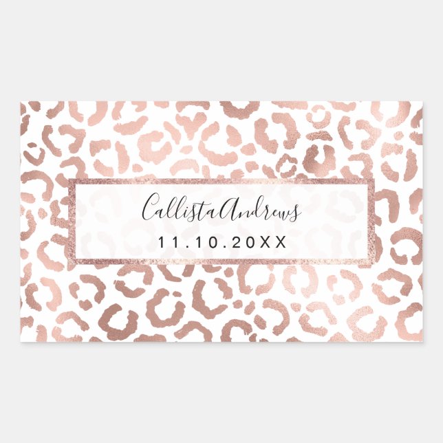 Sticker Rectangulaire Chic Rose Gold Leopard Cheetah Poster de animal (Devant)