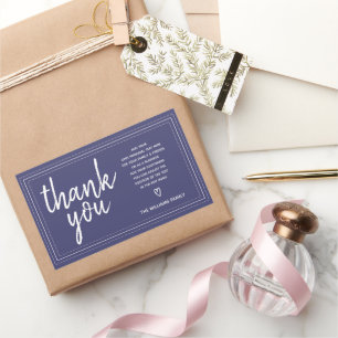 Sticker Rectangulaire Chic Script Merci & Message Personnel Bleu Marine