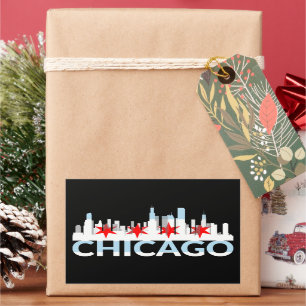 Sticker Rectangulaire Chicago Illinois Silhouette 4 étoiles Vintage voya