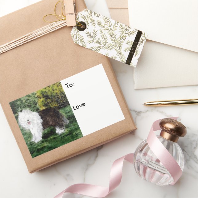 Sticker Rectangulaire Chien Art vieux anglais Sheepdog Custom (Cadeaux)