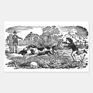 Sticker Rectangulaire Chien courant art animal antique illustration vict