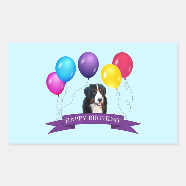 Sticker Rectangulaire Chien de Montagne bernois Joyeux anniversaire (Devant)