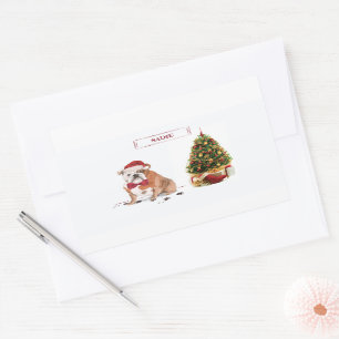 Sticker Rectangulaire Chien de Noël drôle avec arbre
