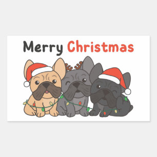 Sticker Rectangulaire Chien de Noël français Animaux de Noël Chiens mign