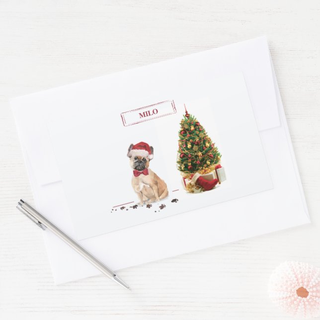 Sticker Rectangulaire Chien de Noël Funny avec arbre (Enveloppe)