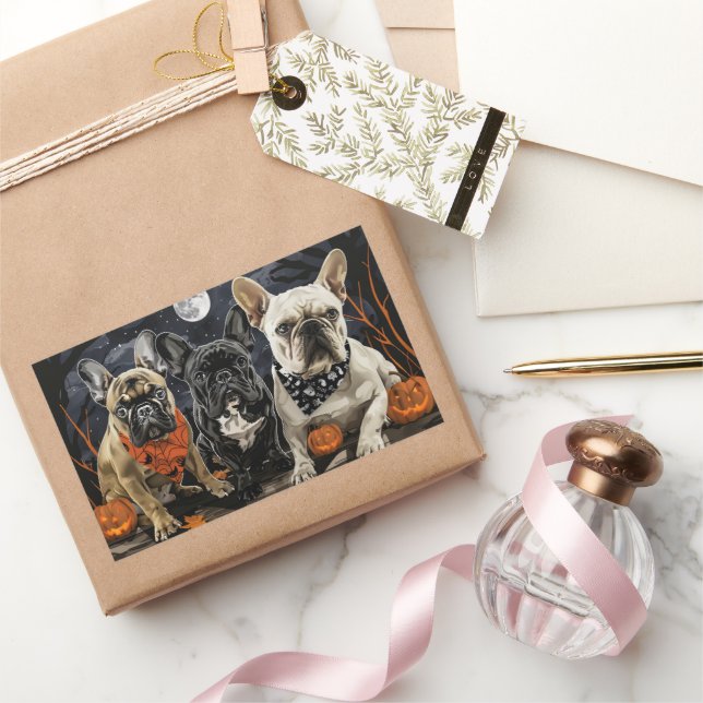 Sticker Rectangulaire Chien de taureau français Halloween Éffrayant (Cadeaux)