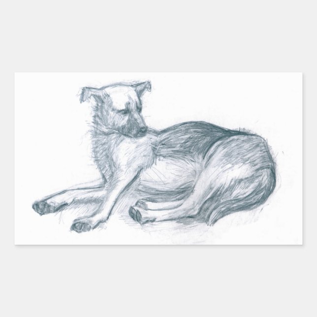 Sticker Rectangulaire Chien. Dessin au crayon. (Devant)