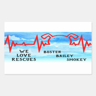 Sticker Rectangulaire Chien Heartbeat, Nous aimons les secours, nuageux