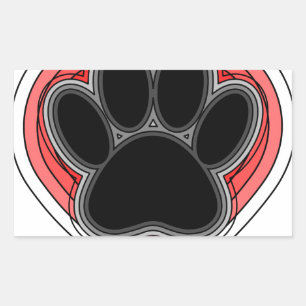 Sticker Rectangulaire Chien Paw Dans Le Coeur Rouge Avec Les Outlines