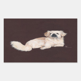 Sticker Rectangulaire Chien pekingese blanc