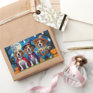 Sticker Rectangulaire Chiens beagles Citrouille Halloween Drôle