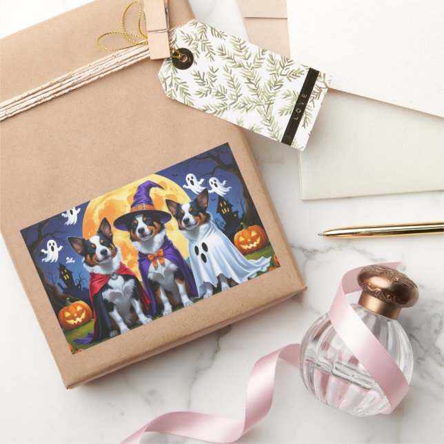 Sticker Rectangulaire Chiens de bétail australiens Citrouille Halloween  (Cadeaux)