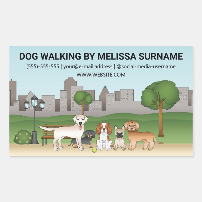 Sticker Rectangulaire Chiens de dessin animé mignons dans un parc - Serv (Devant)