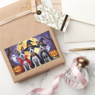 Sticker Rectangulaire Chiens de Rat Terrier Citrouille Halloween Funny