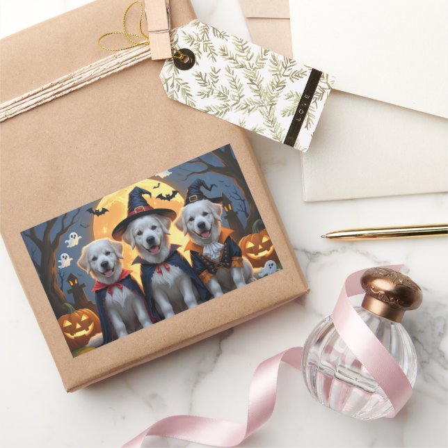Sticker Rectangulaire Chiens des grandes Pyrénées Citrouille Halloween d (Cadeaux)