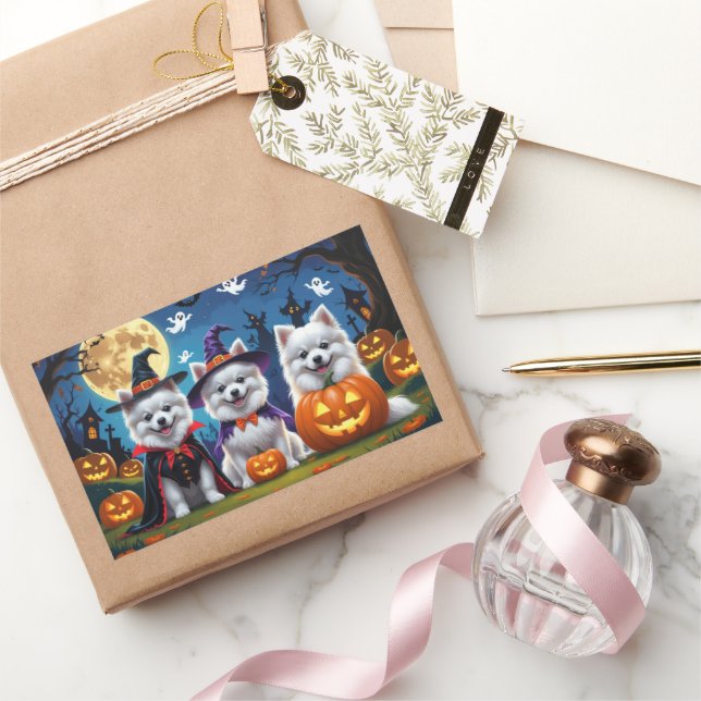 Sticker Rectangulaire Chiens d'Esquimau américains Citrouille Halloween  (Cadeaux)