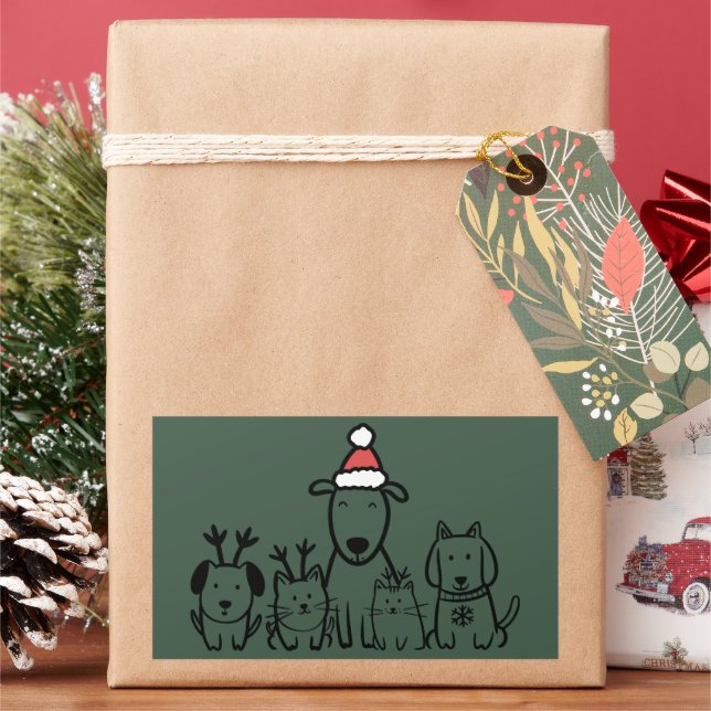 Sticker Rectangulaire Chiens et chats de Noël Renne Fêtes (vacances)