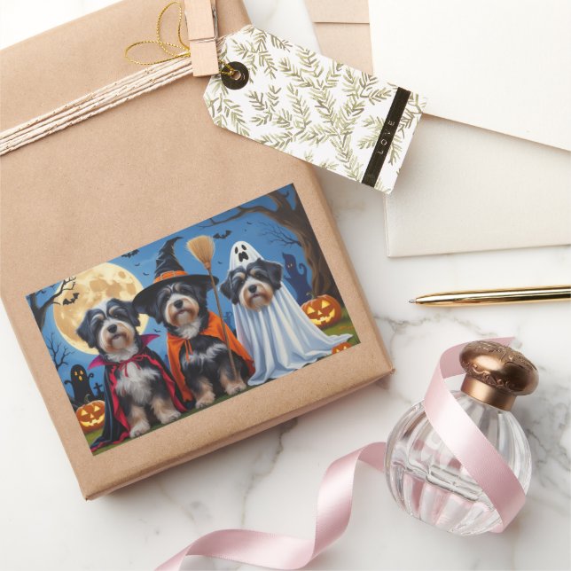 Sticker Rectangulaire Chiens Havanais Citrouille Halloween drôle (Cadeaux)