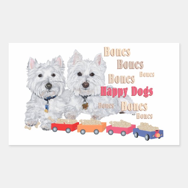 Sticker Rectangulaire Chiens heureux avec des os (Devant)
