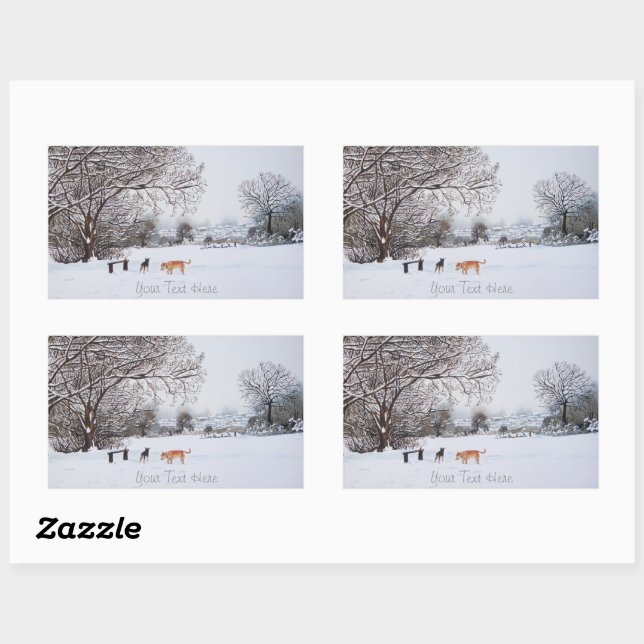 Sticker Rectangulaire chiens jouer hiver neige paysage paysage paysage (Feuille)
