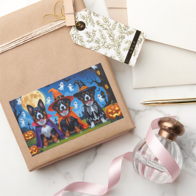 Sticker Rectangulaire Chiens Malinois belges Citrouille Halloween Funny (Cadeaux)