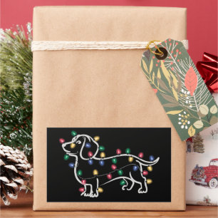 Sticker Rectangulaire Chiens teckel Arbre de Noël Noël Animal de compagn