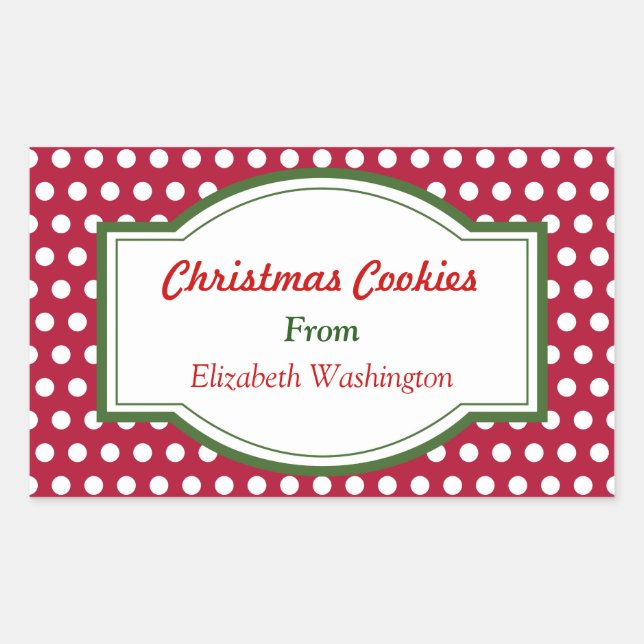 Sticker Rectangulaire Chiffre de Noël de Noël de points rouges Cookie Ba (Devant)