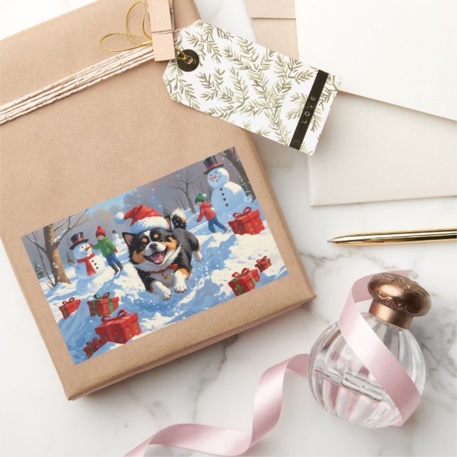 Sticker Rectangulaire Chin japonais coule dans la neige avec Casquette d (Cadeaux)