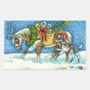 STICKER RECTANGULAIRE CHINCOTEAGUE PONIES & VACANCES SOUHAITS CHEVAL