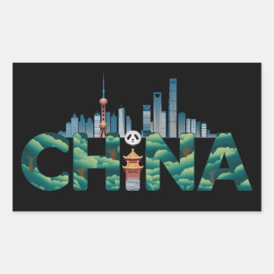 Sticker Rectangulaire Chine Shanghai Temple Panda