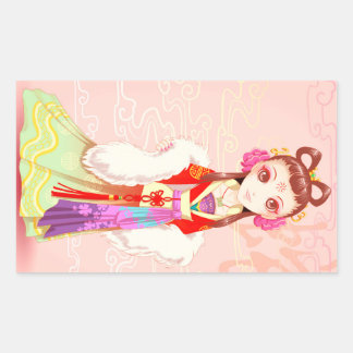 Sticker Rectangulaire Chinois Lunaire Nouvel An mignon Festival Girl Sti