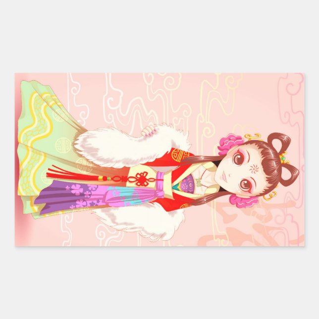 Sticker Rectangulaire Chinois Lunaire Nouvel An mignon Festival Girl Sti (Devant)