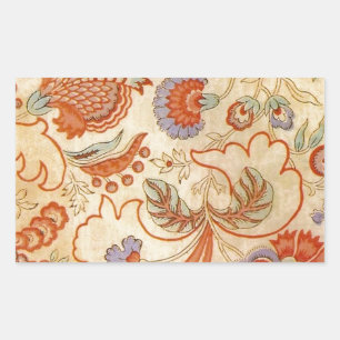 Sticker Rectangulaire Chintz Floral Antique Terracotta Français Vintage