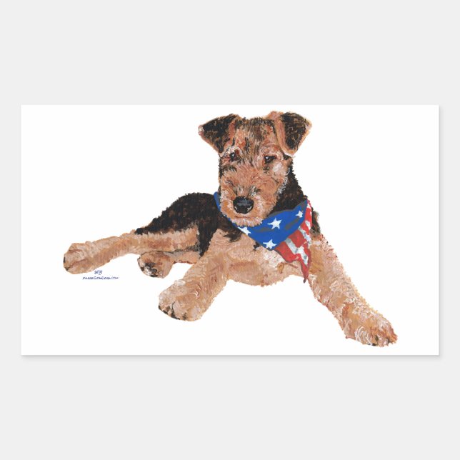 Sticker Rectangulaire Chiots Terrier Patriotique (Devant)