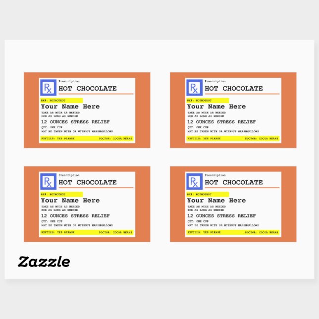 Sticker Rectangulaire Chocolat Chaud Personnalisé sur Ordonnance   (Feuille)