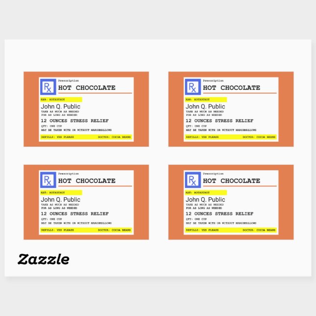 Sticker Rectangulaire Chocolat Chaud sur Ordonnance Personnalisé  (Feuille)