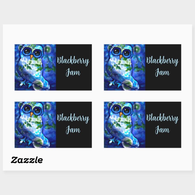 Sticker Rectangulaire Chouette Abstraite lunaire Fleur Florale Bleu Vert (Feuille)