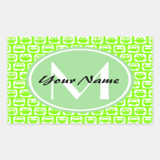 Sticker Rectangulaire Chouettes à citron vert personnalisées Monogramme