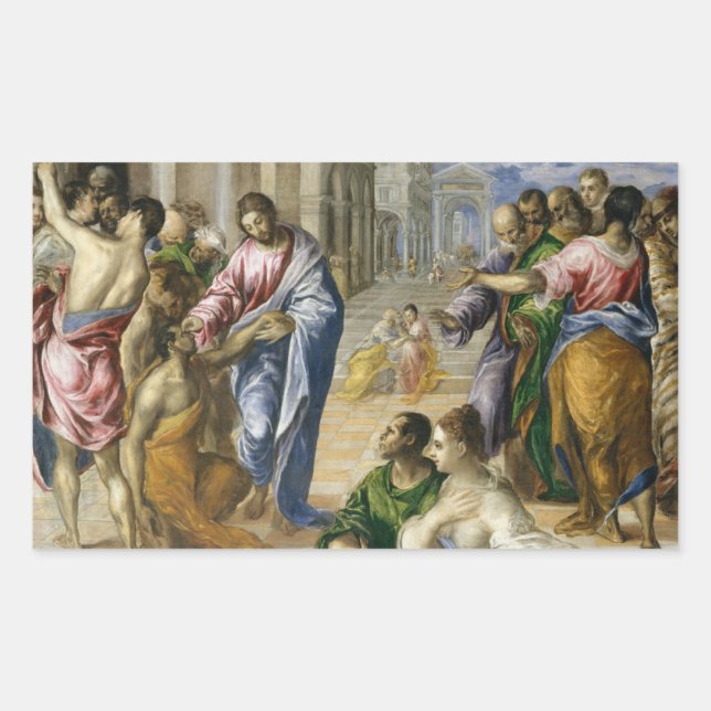Sticker Rectangulaire Christ guérir les aveugles (Devant)