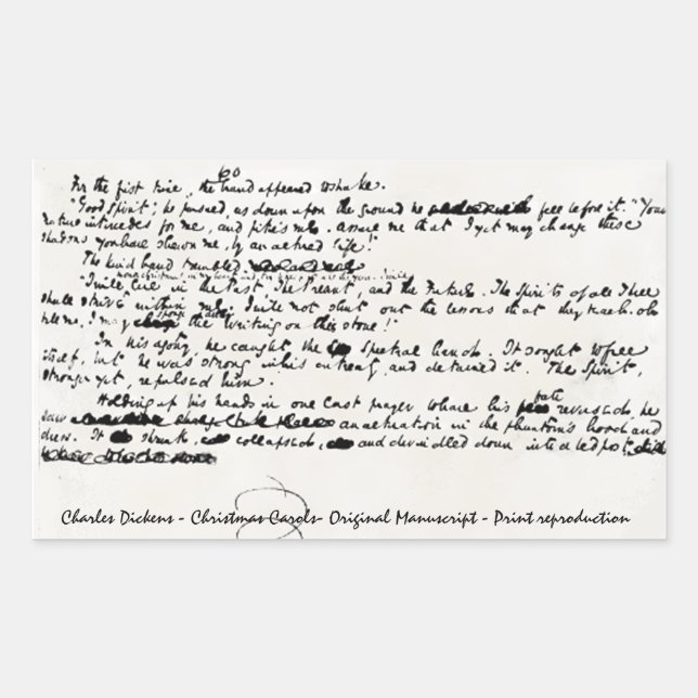 STICKER RECTANGULAIRE CHRISTMAS CAROLS CHARLES DICKENS MANUSCRIPT (Devant)