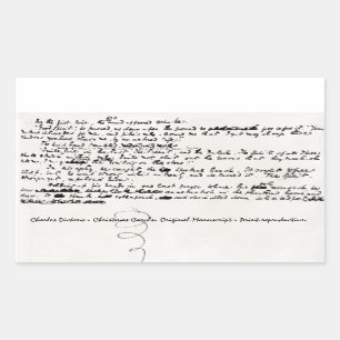 STICKER RECTANGULAIRE CHRISTMAS CAROLS CHARLES DICKENS MANUSCRIPT