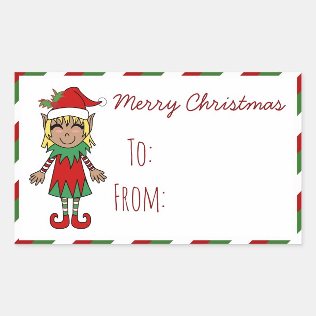 Sticker Rectangulaire Christmas Elf Girl Joyeux cadeau de Noël (Devant)