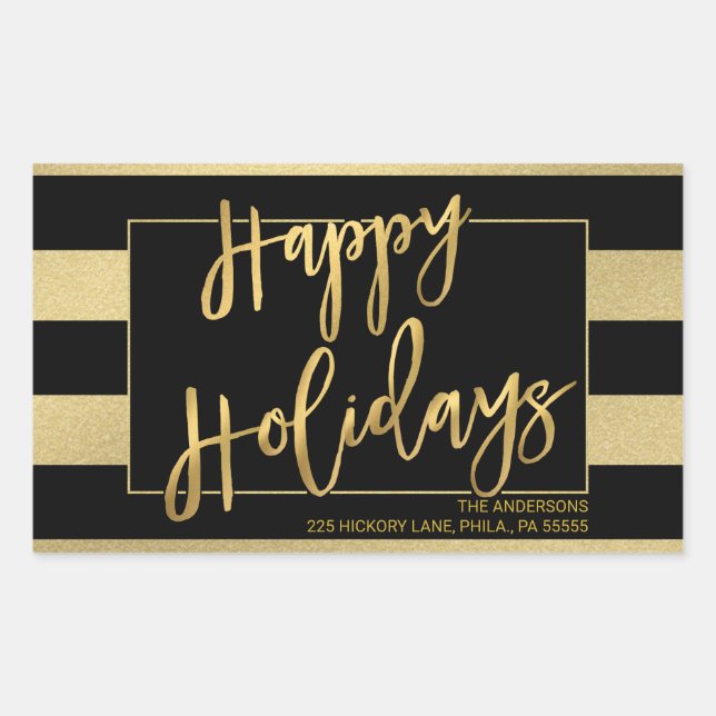 Sticker Rectangulaire Christmas Faux Gold Foil Strips Retour Adresse (Devant)