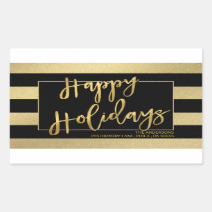 Sticker Rectangulaire Christmas Faux Gold Foil Strips Retour Adresse