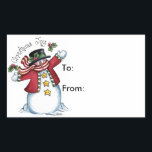 Sticker Rectangulaire Christmas Joy - Tags cadeaux<br><div class="desc">Noël joie bonhomme de neige autocollants étiquette cadeau.</div>
