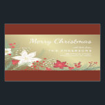 Sticker Rectangulaire Christmas Poinsettia Faux Gold Foil Adresse de ret<br><div class="desc">Stickers d'adresse de retour de Noël botanique. Elégant bouquet de fleurs d'hiver dessinées à la main avec des baies gelées et du feuillage. Customisez facilement la couleur arrière - plan ou créez votre propre décoration de style pour les cartes de voeux et les forfaits de vacances. Cartes de correspondance, postage...</div>