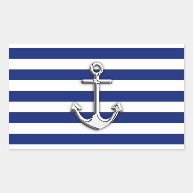 Sticker Rectangulaire Chrome Anchor on Navy Stripes (Devant)